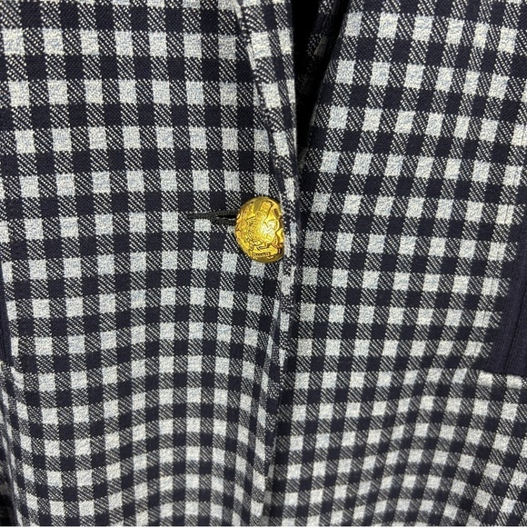 Cabi Checkup Gingham Longline Gold Button Blazer Jacket Medium Navy - Picture 9 of 14